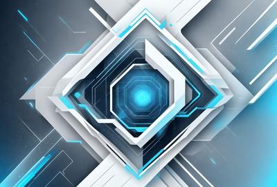 The primary subject of the image is a blue and white geometric pattern. The setting is a futuristic environment, with a backdrop of a blue and white square. The visual style is digital art, as the pattern is created using a computer program. The dominant colors are blue and white, giving the image a clean and modern appearance.