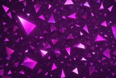 The primary subject of the image is a purple background with a pattern of purple triangles. The setting is a dark background, which contrasts with the bright purple triangles. The visual style is a digital art or illustration, as the triangles are created with a computer-generated design. The colors and mood of the image are predominantly purple, creating a calm and soothing atmosphere.