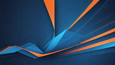 The primary subject of the image is a blue and orange abstract art piece. The setting is a blue background, and the visual style appears to be a digital art or illustration. The dominant colors are blue and orange, creating a vibrant and energetic atmosphere.