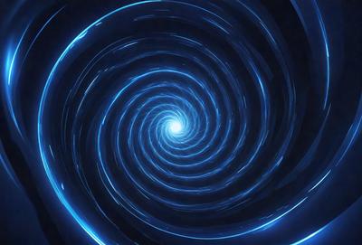 The primary subject of the image is a spiral pattern, which is a blue and white swirl. The setting is a dark background, which contrasts with the spiral pattern. The visual style is a digital art or illustration, as the spiral pattern appears to be a digital creation. The colors and mood of the image are predominantly blue and white, giving it a calm and serene atmosphere.