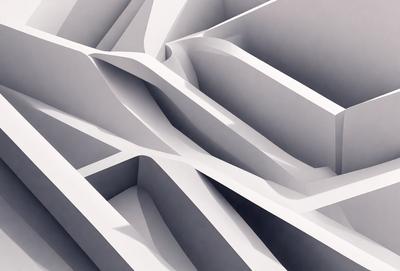 The primary subject of the image is a white wall with a unique design. The setting is a room with a white wall, and the visual style appears to be a digital art or illustration. The dominant colors are white and gray, creating a clean and minimalist atmosphere.