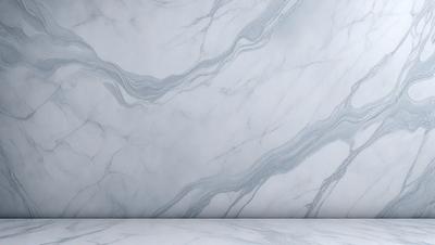 The primary subject of the image is a marble wall with a patterned texture. The setting is a room with a white surface, which provides a clean and minimalist backdrop. The visual style is a close-up of the marble wall, showcasing its intricate pattern. The colors and mood of the image are predominantly white, giving it a clean and elegant appearance.