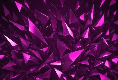 The primary subject of the image is a close-up of a purple geometric pattern, which appears to be a digital art or illustration. The setting is a dark background, which contrasts with the vibrant purple pattern. The visual style is a combination of digital art and illustration, creating a unique and eye-catching design. The dominant colors are purple and black, giving the image a bold and striking appearance.