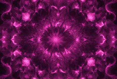 The primary subject of the image is a purple and pink floral pattern. The setting is a close-up of the pattern, which is displayed on a purple background. The visual style is a digital art or illustration, creating a vibrant and colorful atmosphere. The dominant colors are purple and pink, which evoke a sense of warmth and beauty.