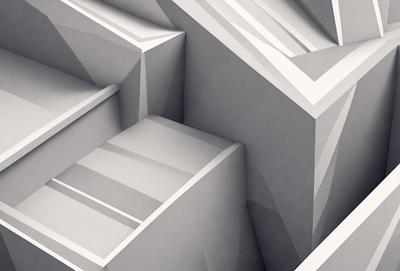 The primary subject of the image is a large, three-dimensional structure made of white blocks. The setting is a dark, enclosed space, possibly a cave or a room with a low ceiling. The visual style is a combination of digital art and illustration, creating a unique and intricate design. The dominant colors are white and gray, giving the structure a clean and minimalist appearance. The overall atmosphere is mysterious and captivating, inviting the viewer to explore the depths of this remarkable creation.