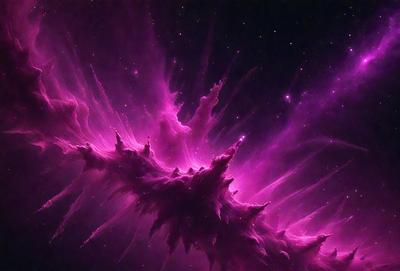 The primary subject of the image is a purple, pink, and white nebula, which is the main object, scene, or focus of the image. The setting or background consists of a dark, starry sky, with the nebula being the most prominent feature. The visual style of the image is a digital art or illustration, as it is a detailed and intricate representation of the nebula. The colors and mood of the image are predominantly purple and pink, creating a sense of wonder