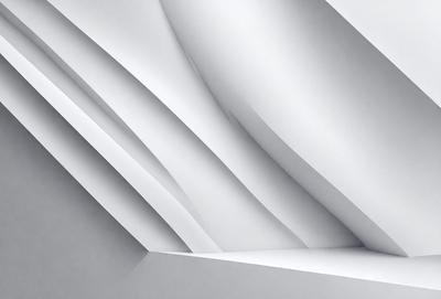 The primary subject of the image is a white wall with a pattern of folded paper. The setting is a room with a white background, and the visual style appears to be a digital art or illustration. The colors and mood of the image are predominantly white, giving it a clean and minimalist appearance.