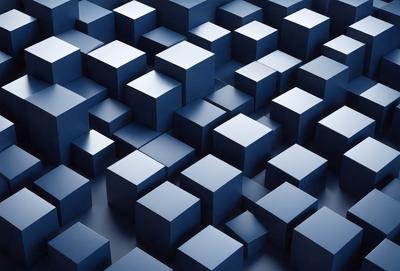 The primary subject of the image is a blue and white checkered pattern. The setting is a blue background, and the visual style is a digital art or illustration. The dominant colors are blue and white, creating a calm and soothing atmosphere.