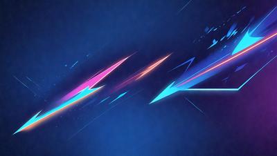 The primary subject of the image is a blue background with a pattern of brightly colored lines, resembling a rainbow. The setting is a dark blue sky, and the visual style appears to be a digital art or illustration. The colors and mood of the image are vibrant and lively, with the bright lines creating a sense of movement and energy.
