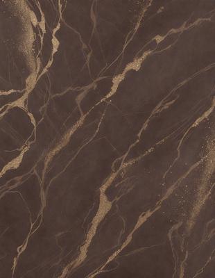 The primary subject of the image is a marbled brown and gold wallpaper. The setting is a wall, and the visual style is a close-up of the wallpaper. The colors and mood of the image are warm and rich, with the gold and brown tones creating a luxurious and elegant atmosphere.