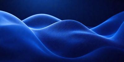 The primary subject of the image is a blue wave pattern, which is the main object, scene, or focus of the image. The setting or background is a dark blue surface, which adds to the overall atmosphere. The visual style of the image is digital art, as it is a computer-generated pattern. The dominant colors in the image are blue and black, creating a calm and serene mood.