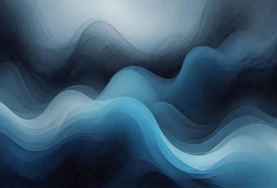 The primary subject of the image is a blue ocean wave. The setting is a dark blue background, which creates a dramatic contrast with the wave. The visual style is a digital art or illustration, as the wave appears to be a part of a larger pattern or design. The dominant colors are blue and black, giving the image a moody and dramatic atmosphere.