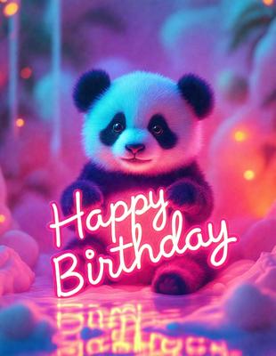 The primary subject of the image is a panda bear. The setting is a snowy environment, with a purple background. The visual style is a digital art or illustration, creating a whimsical and playful atmosphere. The colors are predominantly purple, which adds a unique and festive touch to the scene.