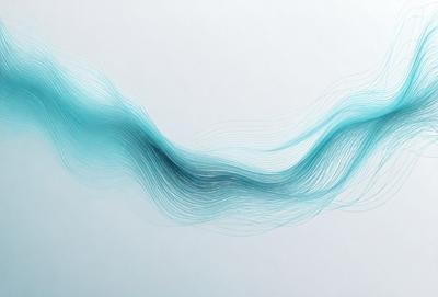 The primary subject of the image is a blue wave or stream of water. The setting is a white background, which provides a clean and minimalist appearance. The visual style is a digital art or illustration, as the wave is depicted in a detailed and artistic manner. The dominant colors are blue and white, creating a calm and serene atmosphere.