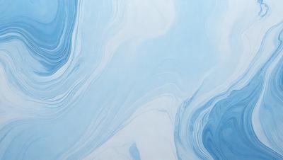 The primary subject of the image is a large, blue, swirling pattern. The setting is a white wall, and the visual style appears to be a digital art or illustration. The dominant colors are blue and white, creating a calming and serene atmosphere.