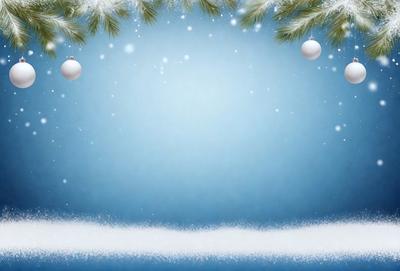 The primary subject of the image is a blue sky with snow falling. The setting is a winter scene with snow-covered trees in the background. The visual style is a digital art or illustration, creating a serene and peaceful atmosphere. The dominant colors are blue and white, with the snow adding a touch of coldness to the scene.