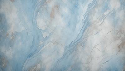The primary subject of the image is a blue and white marble-like surface, which appears to be a painting or drawing. The setting is a white background, and the visual style is a combination of digital art and illustration. The colors and mood of the image are predominantly blue and white, creating a serene and calming atmosphere.