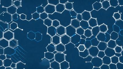 The primary subject of the image is a complex molecular structure, likely a DNA or protein molecule, displayed in a blue background. The visual style of the image is a combination of digital art and illustration, creating a detailed and intricate representation of the molecule. The colors in the image are predominantly blue, which adds to the overall mood of the image, evoking a sense of scientific exploration and discovery.