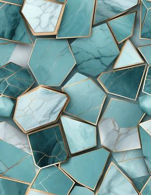 The primary subject of the image is a blue marble tile with a gold border. The setting is a blue marble tile wall, and the visual style is a close-up of the tile. The dominant colors are blue and gold, creating a calm and sophisticated atmosphere.