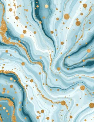 The primary subject of the image is a blue and gold swirling pattern, which appears to be a painting or digital artwork. The setting is a blue and gold background, creating a visually striking contrast. The visual style is a combination of painting and digital art, giving the image a unique and artistic appearance. The dominant colors are blue and gold, creating a sense of depth and richness in the composition.