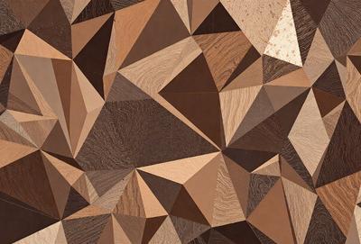 The primary subject of the image is a wooden floor with a geometric pattern. The setting is a room with a wooden floor, and the visual style is a combination of a photo and digital art. The colors and mood of the image are warm and inviting, with the wooden floor and geometric pattern creating a visually appealing and cozy atmosphere.