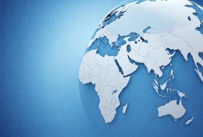 The primary subject of the image is a white globe, which is the main object, scene, or focus of the image. The setting is a blue background, which provides a contrasting and visually appealing environment. The visual style is a combination of photo and digital art, as the globe appears to be a 3D model or a photo of a globe with a blue background. The colors and mood of the image are predominantly blue and calm, creating a sense of tranquility and depth.