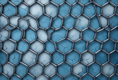The primary subject of the image is a blue and silver patterned surface. The setting is a blue background, and the visual style appears to be a combination of digital art and illustration. The dominant colors are blue and silver, creating a modern and sleek atmosphere.