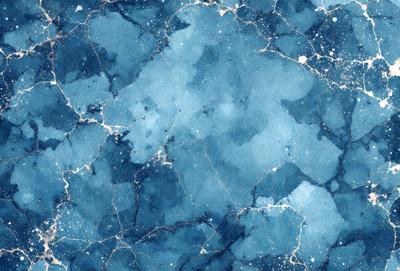 The primary subject of the image is a blue and white patterned surface, which appears to be a wall or a piece of artwork. The setting is a room with a blue and white color scheme. The visual style is a combination of digital art and illustration, creating a unique and eye-catching design. The dominant colors are blue and white, giving the scene a calm and soothing atmosphere.