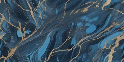 The primary subject of the image is a blue and gold marbled wallpaper with a gold and blue color scheme. The setting is a room with a blue and gold marbled wallpaper, which creates a luxurious and elegant atmosphere. The visual style is a close-up of the wallpaper, showcasing its intricate design and patterns. The colors and mood of the image are rich and sophisticated, with the gold and blue hues evoking a sense of luxury and refinement.