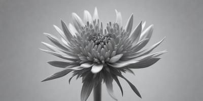 The primary subject of the image is a large, white flower with a prominent center. The flower is the main focus of the image, and it is set against a gray background. The visual style of the image is a close-up of the flower, showcasing its details and texture. The dominant colors in the image are white and gray, creating a calm and serene atmosphere.