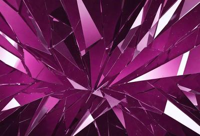 The primary subject of the image is a large, purple crystal structure. The setting is a dark background, which contrasts with the vibrant purple color of the crystal. The visual style appears to be a combination of digital art and illustration, creating a unique and eye-catching design. The dominant colors in the image are purple and black, giving the scene a dramatic and striking appearance.