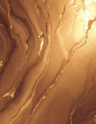 The primary subject of the image is a marble wall with a gold-colored pattern. The setting is a room with a marble floor, and the visual style is a close-up of the marble wall. The colors and mood of the image are warm and luxurious, with the gold and brown tones of the marble creating a sense of elegance and sophistication.