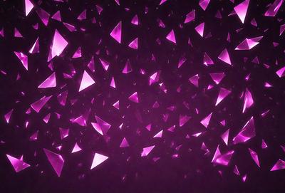 The primary subject of the image is a purple background with a pattern of pink triangles. The setting appears to be a dark room, and the visual style is a combination of digital art and illustration. The dominant colors are purple and pink, creating a mood of calmness and tranquility.