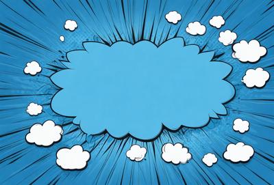 The primary subject of the image is a blue cloud with a white outline. The cloud is floating in a blue sky, which serves as the setting. The visual style of the image is digital art, as it appears to be a comic book-style illustration. The dominant colors in the image are blue and white, creating a calm and serene atmosphere.