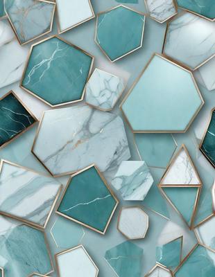 The primary subject of the image is a pattern of blue and white tiles. The setting is a wall, and the visual style is a combination of photo and digital art. The dominant colors are blue and white, creating a calm and soothing atmosphere.