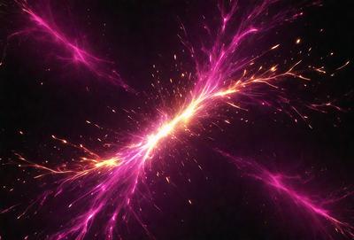 The primary subject of the image is a bright, colorful, and vibrant purple light. The light appears to be a neon or glowing effect, creating a visually striking scene. The setting is a dark background, which contrasts with the bright purple light, making it the focal point of the image. The visual style of the image is a combination of digital art and illustration, as the purple light is depicted in a way that resembles a painting or drawing. The colors and mood