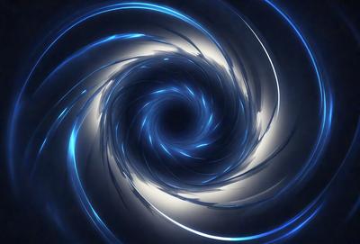 The primary subject of the image is a spiral, which is the main object, scene, or focus of the image. The spiral is set against a blue background, giving it a vibrant and lively appearance. The visual style of the image is digital art, as it is a computer-generated representation of the spiral. The dominant colors in the image are blue and white, creating a sense of depth and movement.