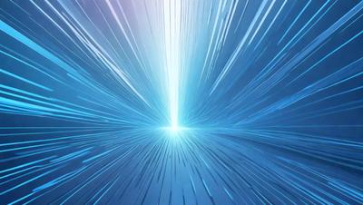 The primary subject of the image is a bright blue light, which appears to be a tunnel or a bright opening. The setting is a blue background, which adds to the overall atmosphere of the image. The visual style is a combination of digital art and illustration, creating a futuristic and dynamic scene. The colors and mood of the image are predominantly blue, with a sense of depth and movement.
