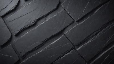 The primary subject of the image is a black stone wall. The setting is a dark room, and the visual style is a black and white photo. The dominant colors are black and white, creating a moody atmosphere.