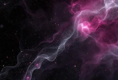 The primary subject of the image is a purple nebula, which is a cloud of gas and dust in space. The setting is a dark, starry sky, with the nebula being the main focus of the image. The visual style is a combination of a photo and digital art, creating a unique and captivating representation of the nebula. The colors and mood of the image are predominantly purple, giving it a serene and ethereal atmosphere.
