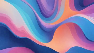 The primary subject of the image is a colorful, abstract painting featuring a mix of blue, purple, and orange hues. The setting is a wall, and the visual style appears to be a combination of digital art and illustration. The painting creates a vibrant and lively atmosphere, with the colors and patterns creating a sense of movement and energy.