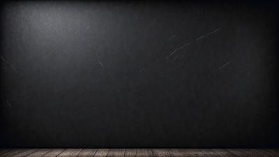 The primary subject of the image is a black wall with a few white streaks. The setting is a room with a wooden floor. The visual style is a photo, and the colors and mood are dark and moody.