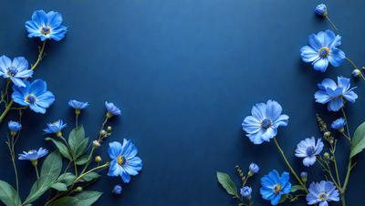 Primary subject: Flowers
Setting/background: Blue wall
Visual style: Photo
Colors and mood: Blue and purple