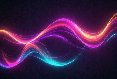 The primary subject of the image is a colorful, swirling, and vibrant wave pattern. The wave is composed of various colors, including pink, purple, blue, and orange. The setting is a dark background, which contrasts with the bright and lively wave pattern. The visual style of the image is a combination of digital art and illustration, creating a dynamic and eye-catching design. The overall atmosphere of the image is energetic and lively, with the vibrant colors and swir