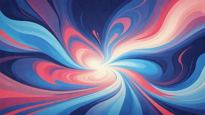 The primary subject of the image is a colorful, swirling pattern that resembles a spiral or a galaxy. The setting is a blue and red background, which adds to the vibrant and dynamic nature of the pattern. The visual style of the image is a combination of digital art and illustration, creating a unique and eye-catching design. The colors and mood of the image are predominantly blue and red, with a sense of energy and movement.