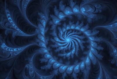 The primary subject of the image is a spiral pattern, which is the main object, scene, or focus of the image. The spiral pattern is set against a blue background, creating a visually striking contrast. The spiral pattern is a digital art piece, showcasing a unique visual style. The dominant colors in the image are blue and white, giving the overall atmosphere a calm and serene feel.