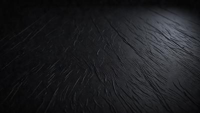 The primary subject of the image is a black leather surface, which appears to be a leather table or a leather wall. The setting is a dark room, and the visual style is a close-up of the leather surface. The colors and mood of the image are predominantly dark and moody, with the black leather surface being the main focus.