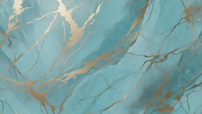The primary subject of the image is a blue and gold marbled wallpaper. The setting is a room with a blue and gold marbled wallpaper. The visual style is a painting, and the colors and mood are vibrant and luxurious.