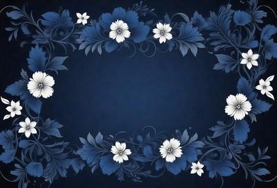 The primary subject of the image is a blue background with a white flower design. The setting is a blue background with a white flower design. The visual style is a digital art or illustration. The dominant colors are blue and white, creating a calm and serene atmosphere.