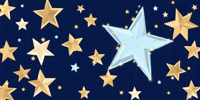 The primary subject of the image is a blue star with yellow accents, which is the main focus of the scene. The setting is a dark blue background, which contrasts with the bright star. The visual style is a combination of digital art and illustration, creating a unique and eye-catching design. The colors and mood of the image are predominantly blue and yellow, with a sense of warmth and brightness.